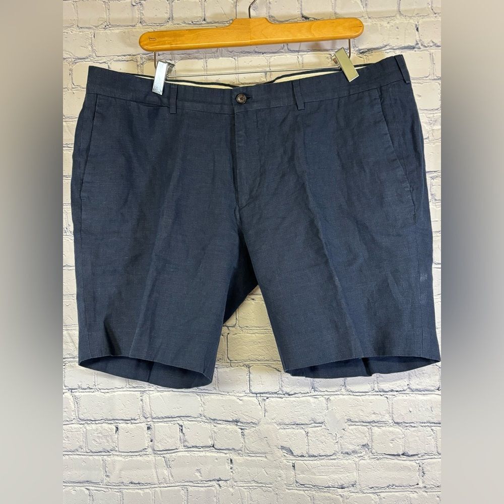 Ralph Lauren Purple Label Made Italy Flat Front Navy Classic Linen Shorts 38